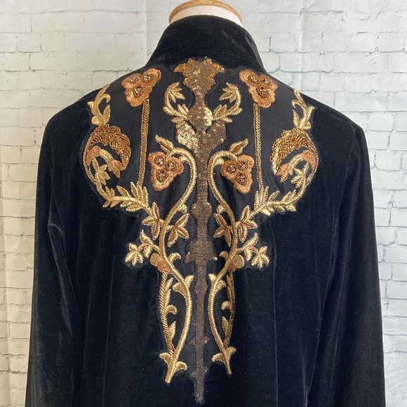 Soft Surroundings Antoinette Velvet black long embroidered beaded jacket Large - Picture 13 of 16